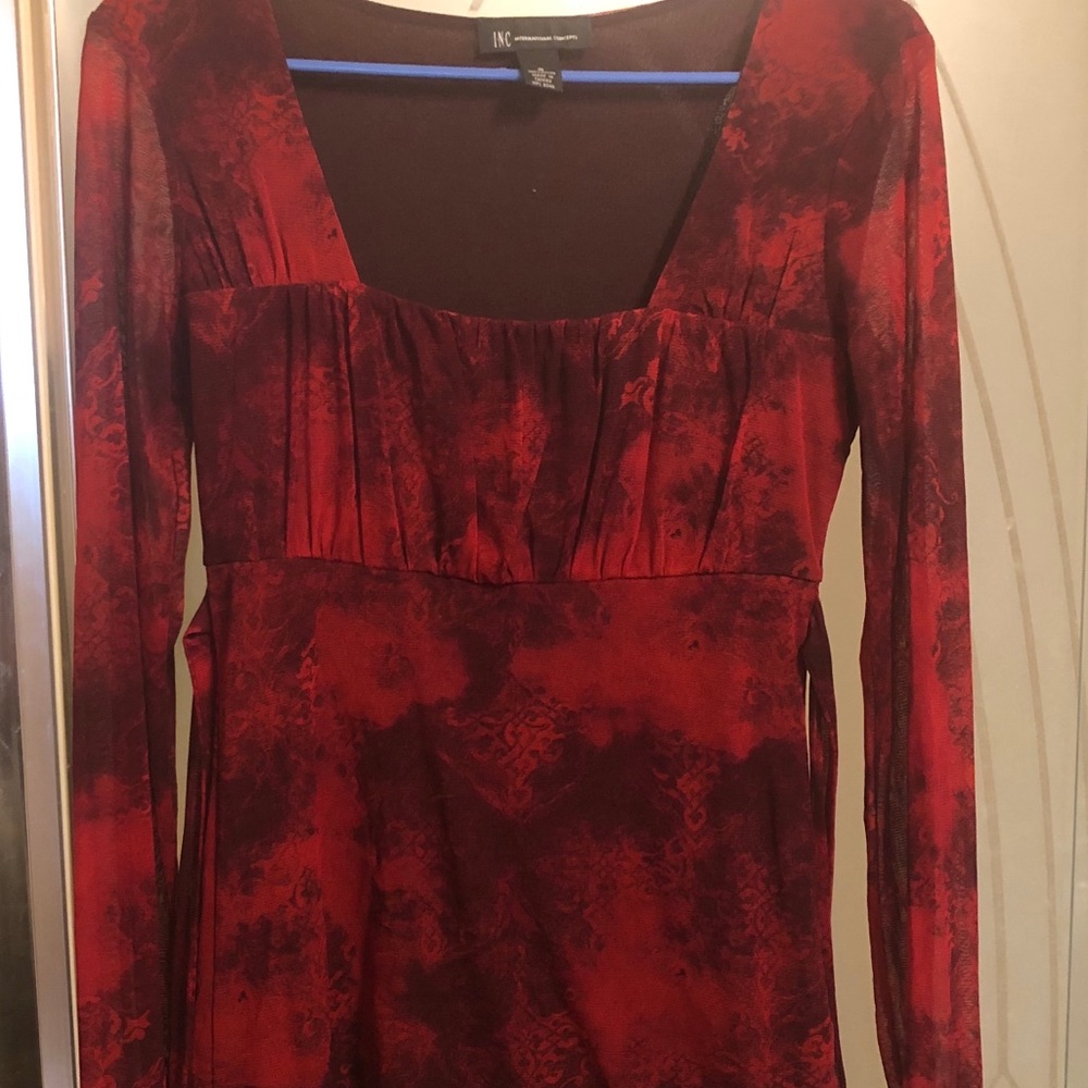 Business causal long sleeve red blouse